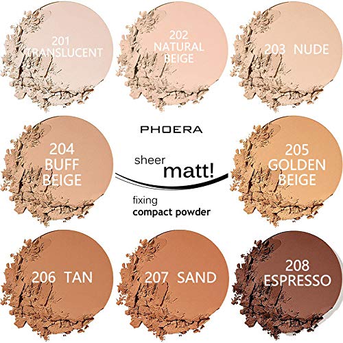 Meifen PHOERA Matte Face Powder 204 Buff Beige swatch shows natural shade options.