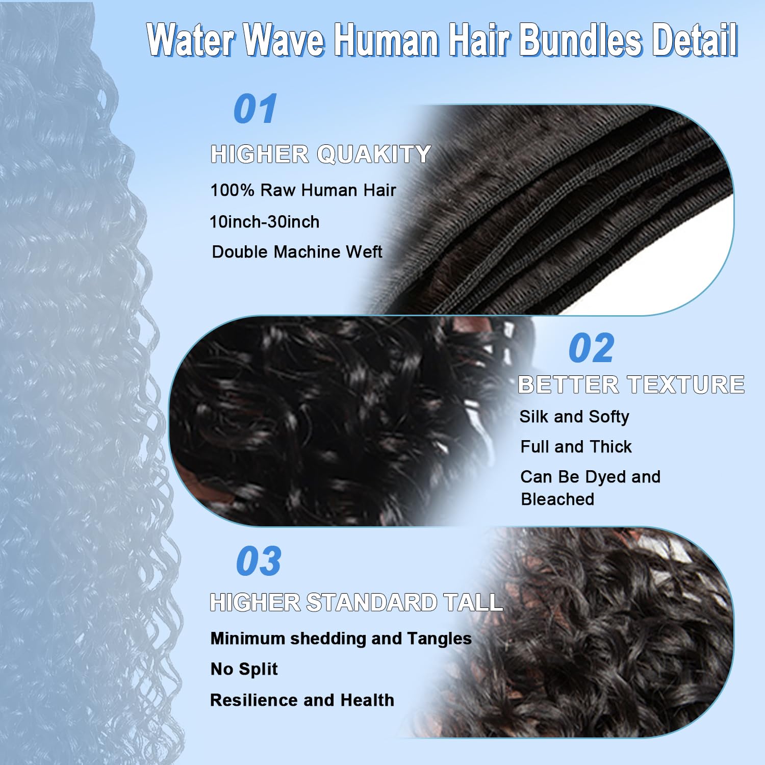 Meiguiyu water wave bundles 20 inch natural color for dramatic length and volume.