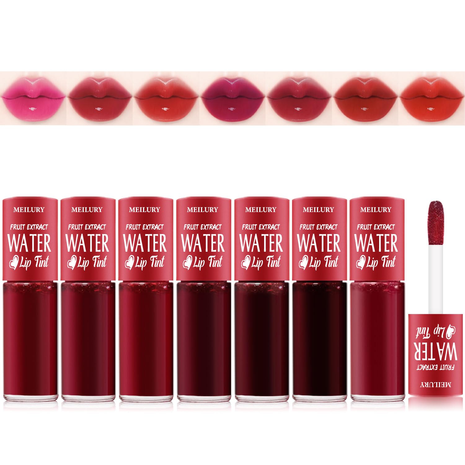 Meilury 7 Colors Lip Tint Set with seven vibrant shades for lips and cheeks.