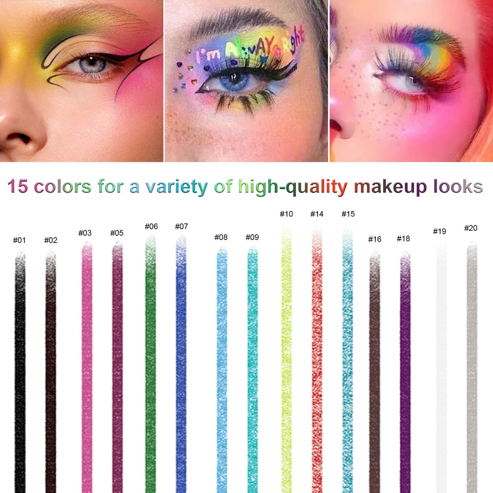 Meilury 15-color eyeliner pencil close-up highlights rich cream texture
