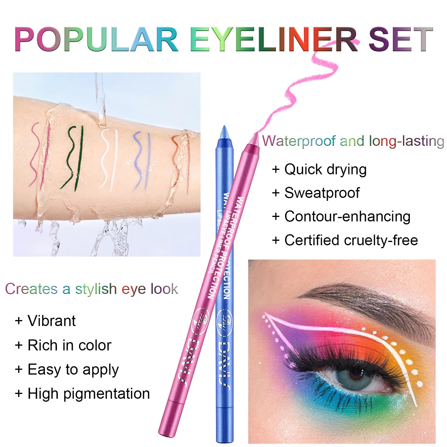 Meilury colorful eyeliner set in a party makeup scene