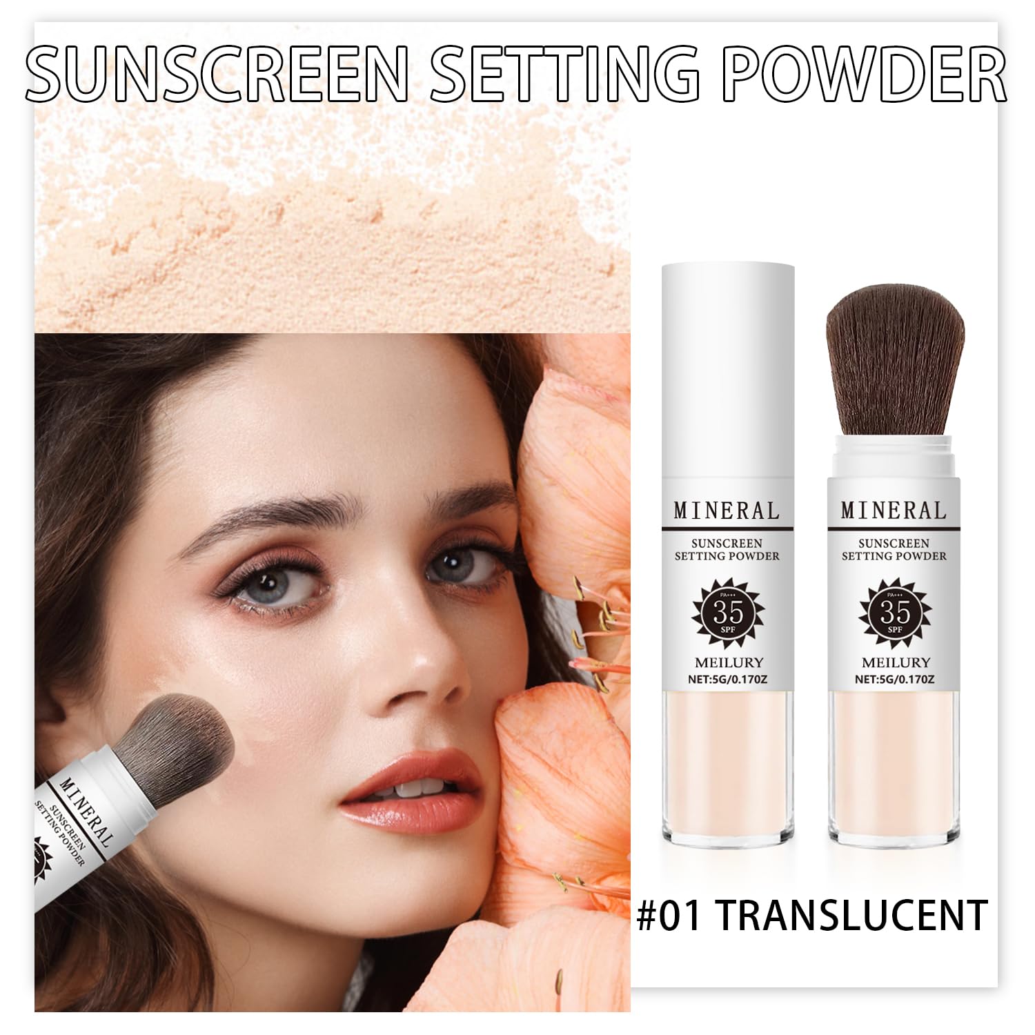 Meilury mineral powder with soft matte finish creates a natural, shine-free look