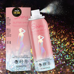 Meilury Rainy Rainbow glitter spray bottle with holographic shimmer for hair and skin.