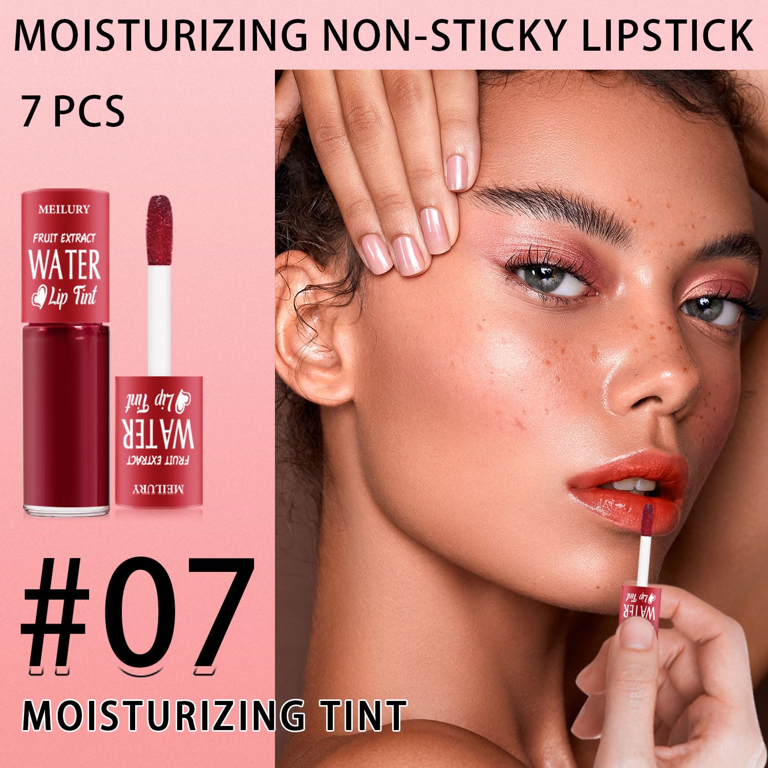 Meilury Watery Lip Tint Mini bottle showing smooth color and light texture.