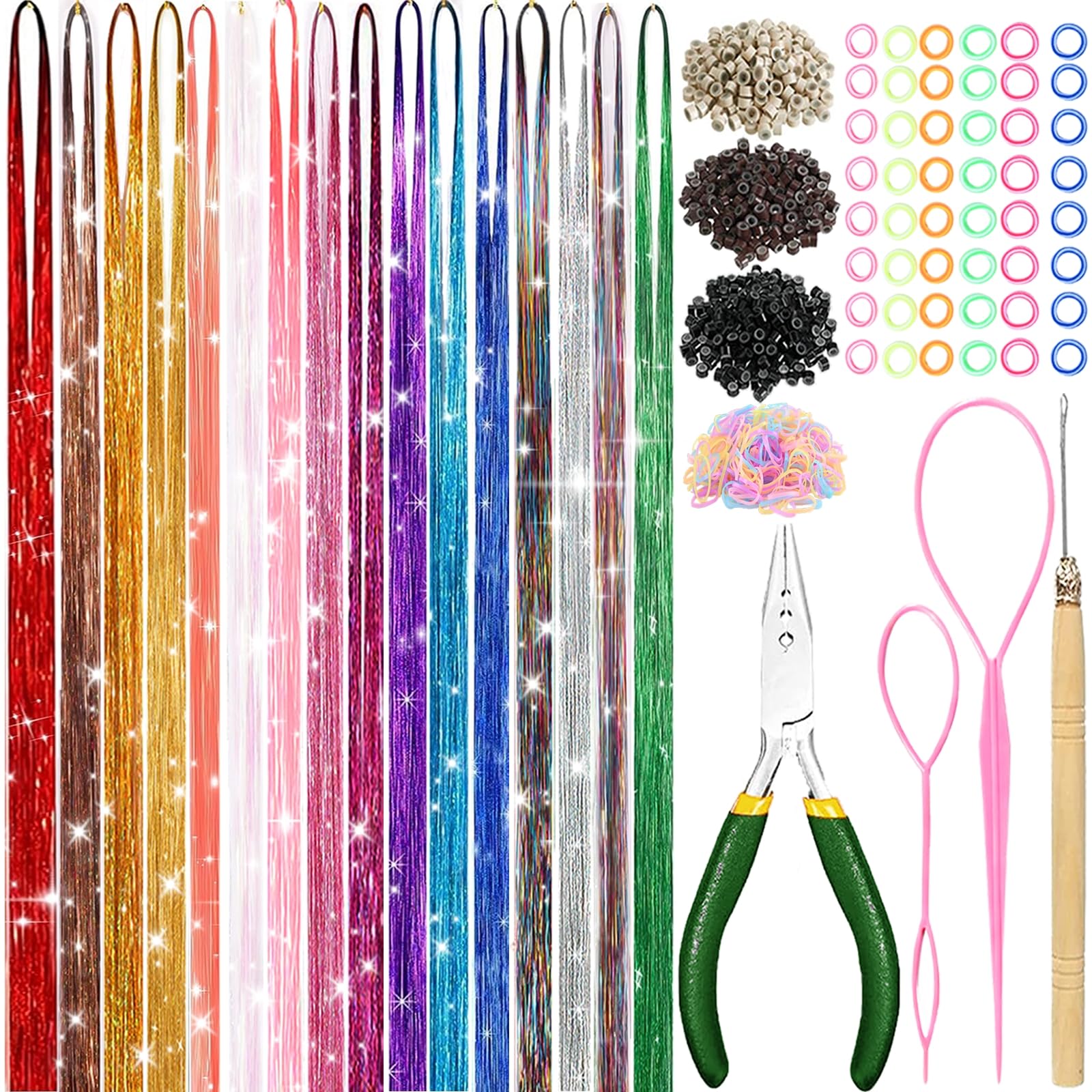 MEIYOU Hair Tinsel Kit 6800 strands – vibrant color options for versatile styling.