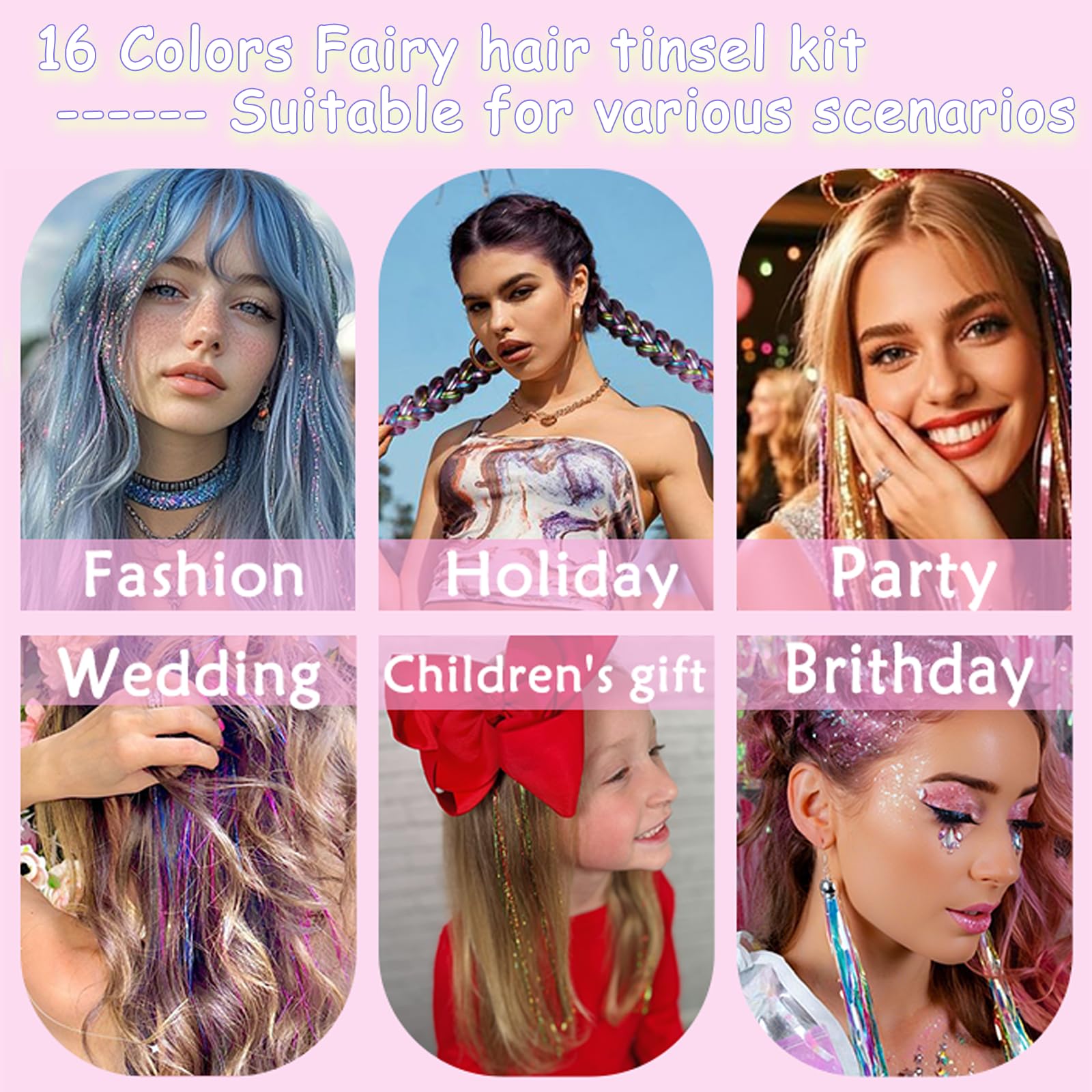 MEIYOU Hair Tinsel Kit color mixing – combine shades for unique effects.