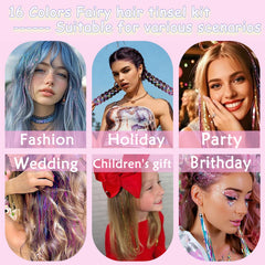 MEIYOU Hair Tinsel Kit color mixing – combine shades for unique effects.