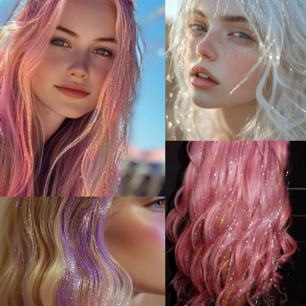 MEIYOU Hair Tinsel Kit heat-resistant fibers for durable styling through wash and heat.