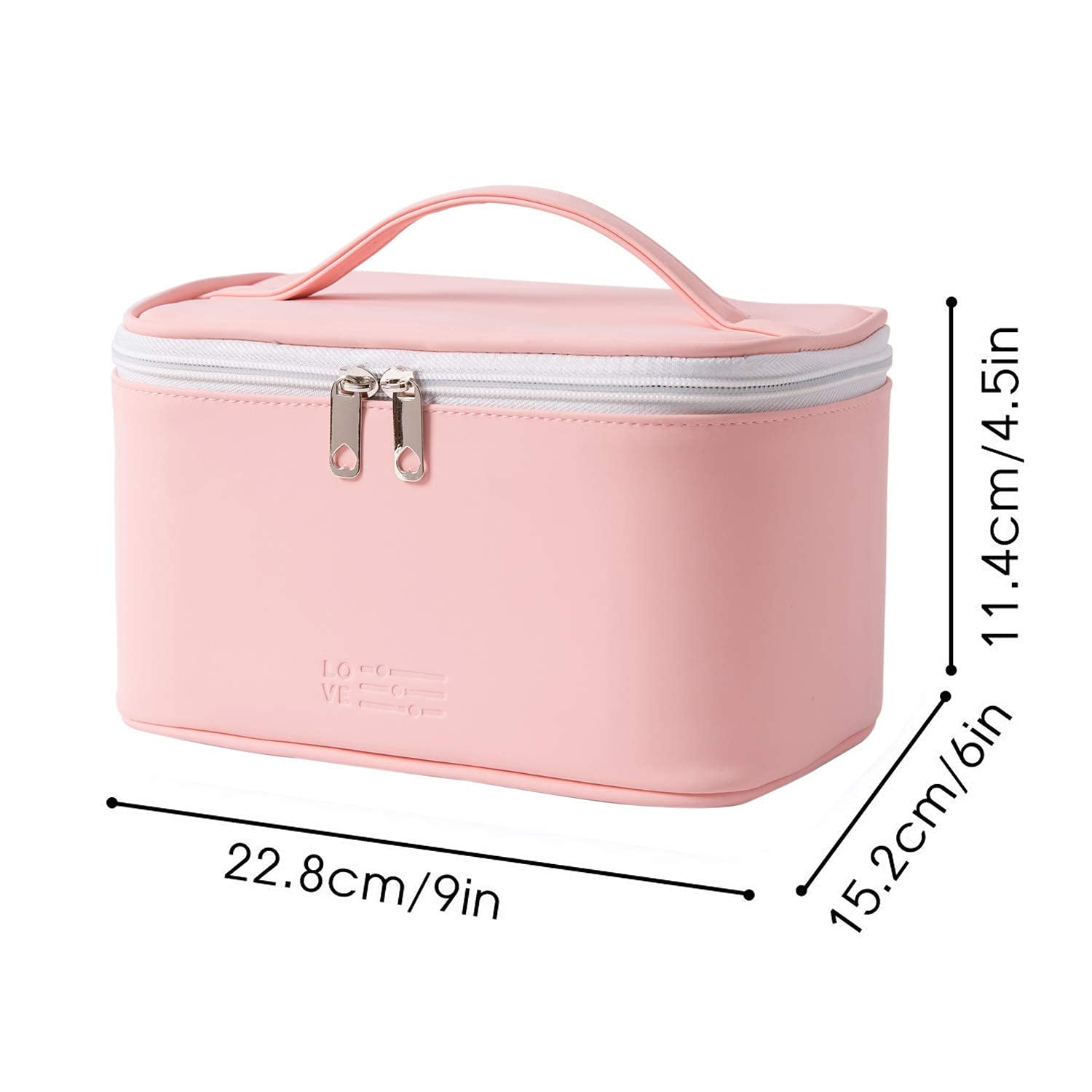 Meiyuuo makeup bag in travel setup with toiletries organized inside