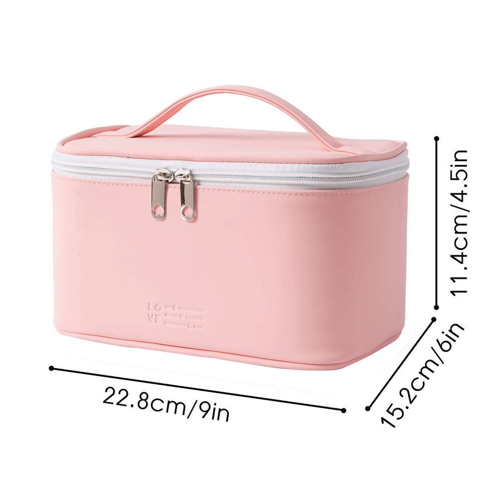 Meiyuuo makeup bag in travel setup with toiletries organized inside