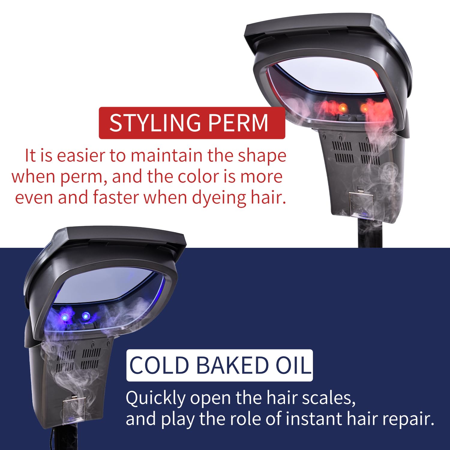 MEIZHOUHU Hair Steamer ozone light indicating active ozone treatment for scalp care
