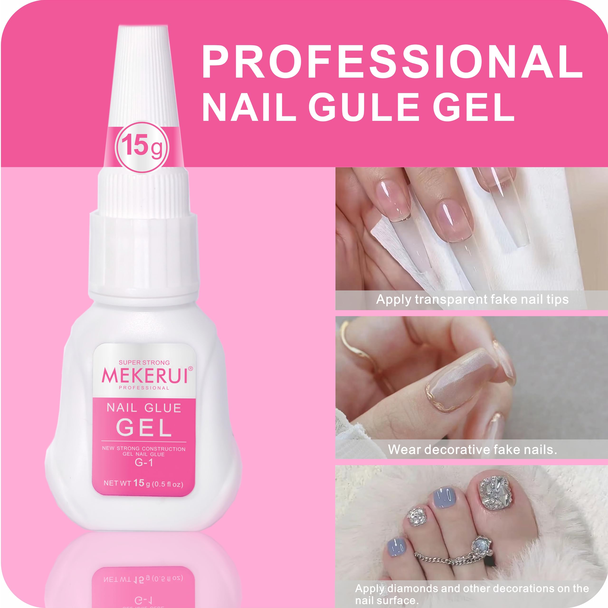 Close-up of anti-drip MEKERUI gel applying to press-on nails.