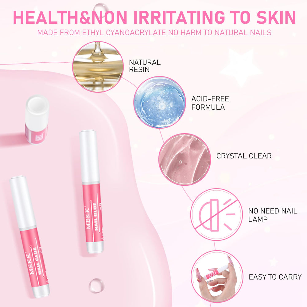 MEKK Nail Glue for press-on nails enables quick, reliable bonding on the go.