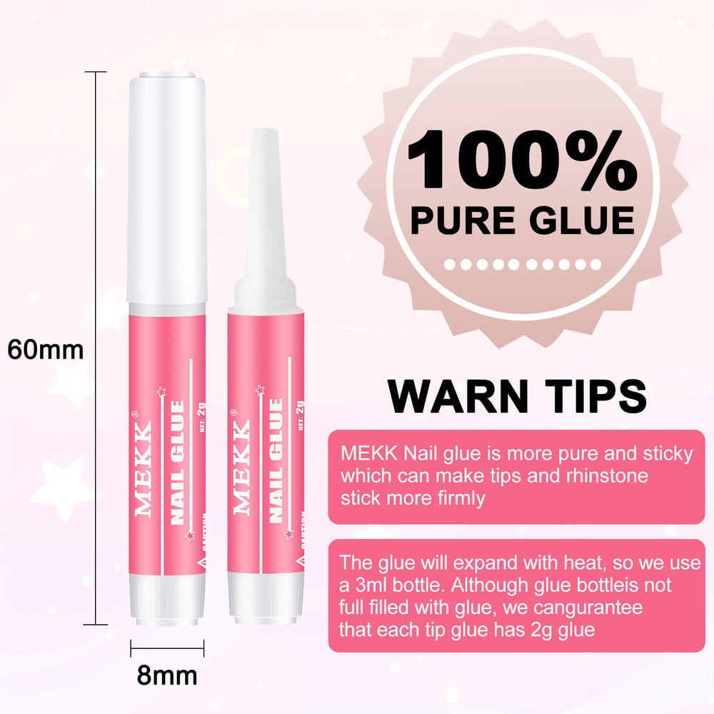 MEKK Nail Glue provides strong adhesion designed to last 2-4 weeks.
