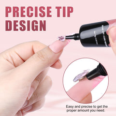 Nail art scene showing MEKK glue fast drying and glossy finish after cure