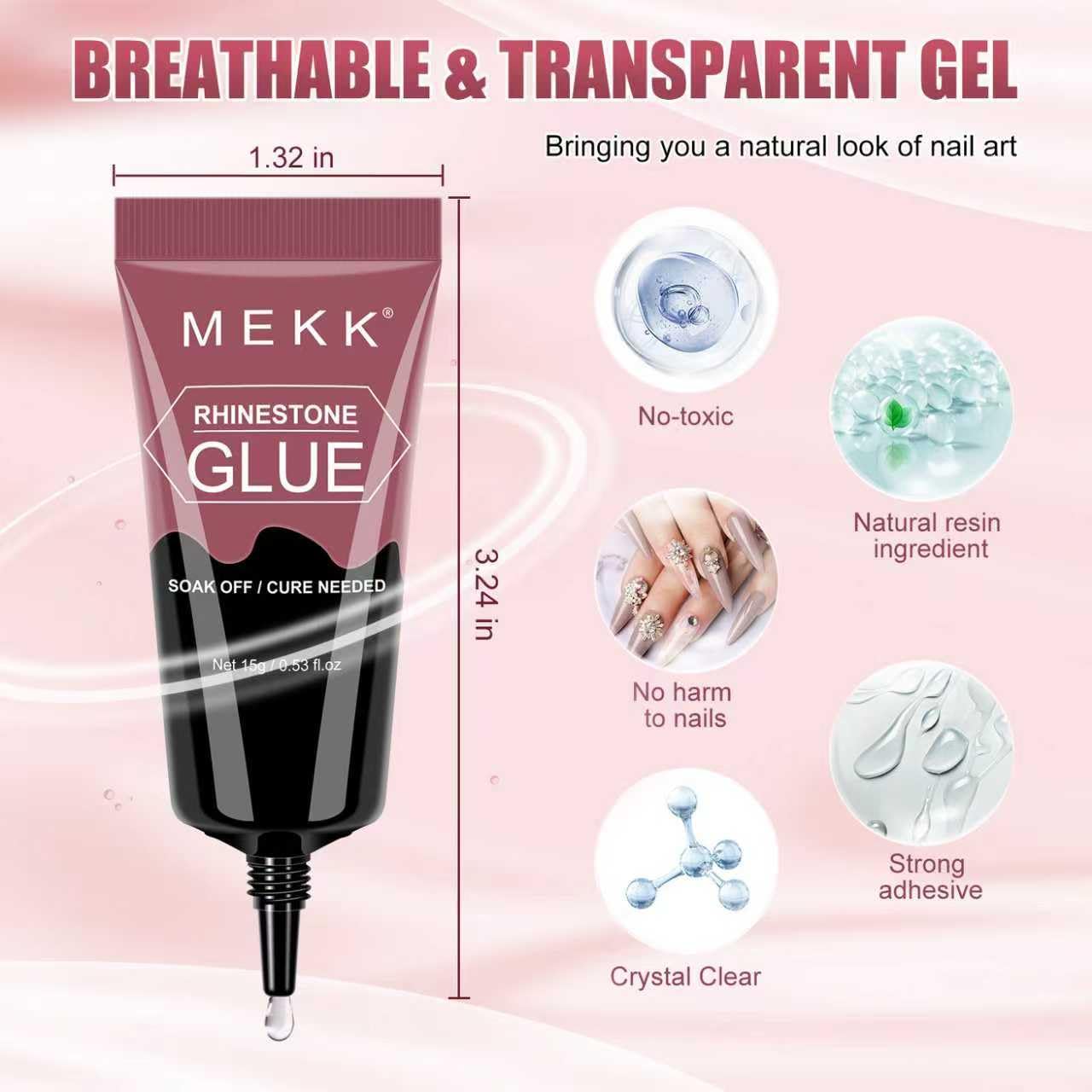Close up of MEKK rhinestone glue nozzle tip for precise gem placement on nails