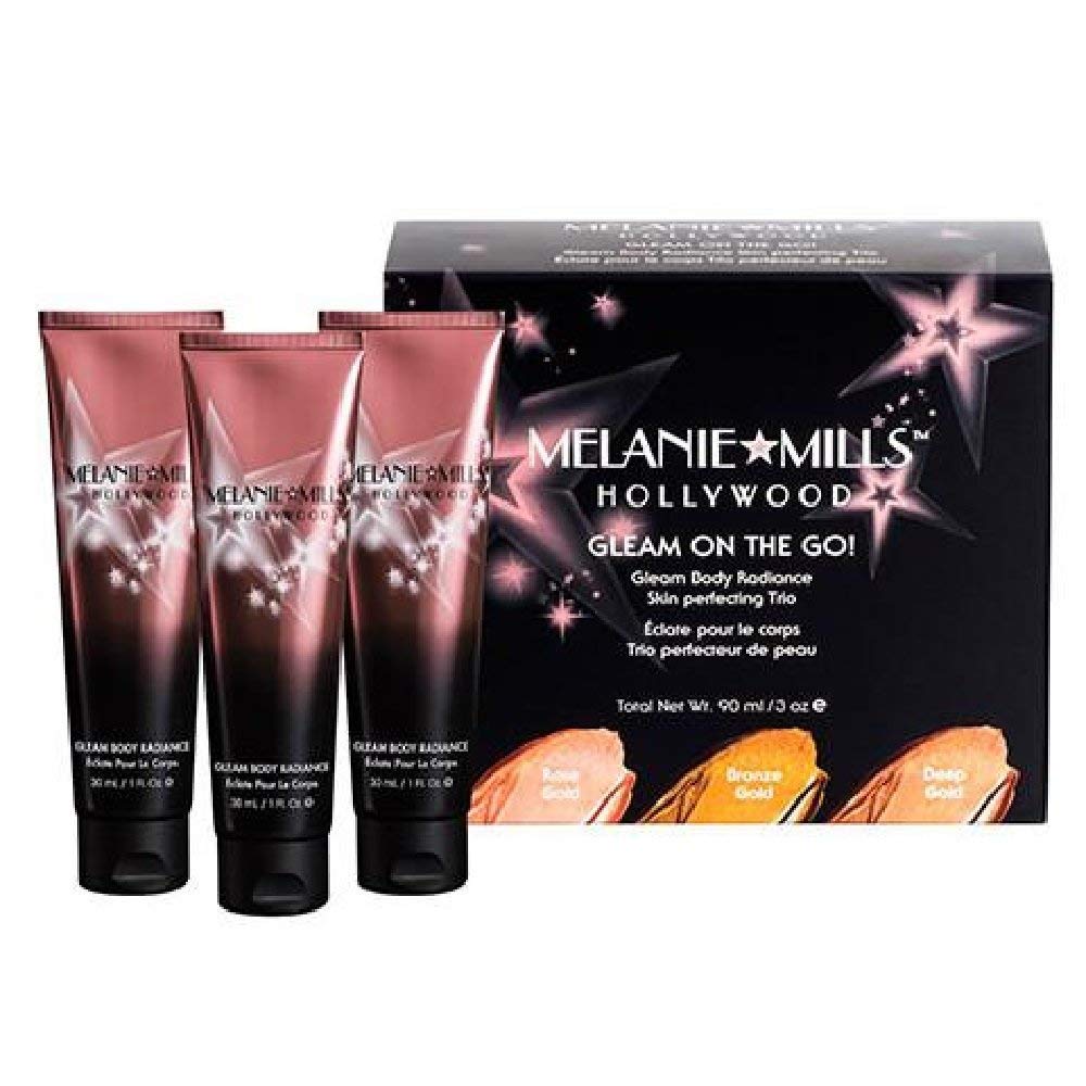 Melanie Mills Hollywood Gleam on the Go Rose Gold bottle for a subtle natural glow