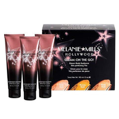 Melanie Mills Hollywood Gleam on the Go Rose Gold bottle for a subtle natural glow