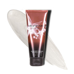 Melanie Mills Hollywood Gleam Opalescence mini bottle with pump, showing face and body glow.