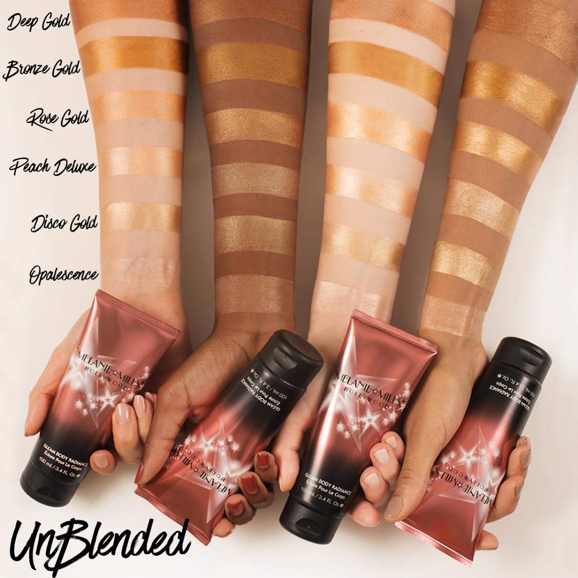 Melanie Mills Gleam texture blends into skin for natural hydration and shine.