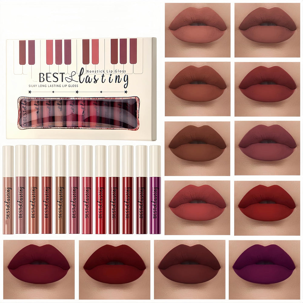 Melemando 12pcs matte lipstick set packaging, elegant gift-ready presentation.