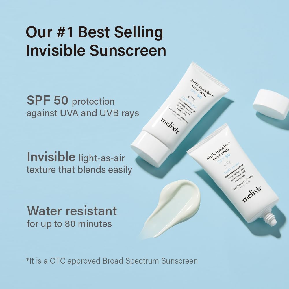 Melixir Airfit Invisible Sunscreen texture appears light and non-greasy on skin