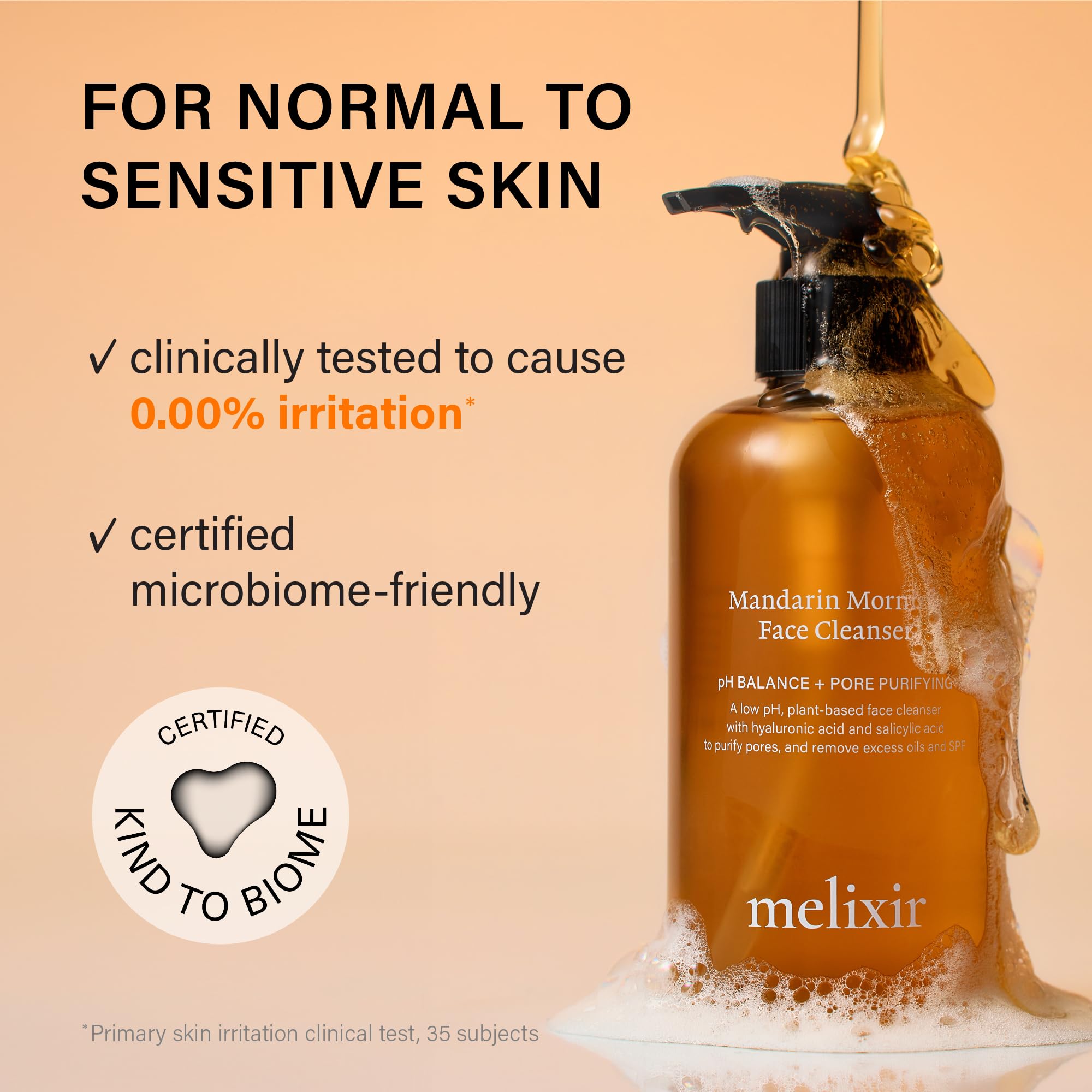 Melixir low pH gel delivers a gentle, foamy cleanse.