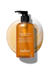 Melixir Mandarin Morning Cleanser bottle with pump offers gentle hydration for dry skin.