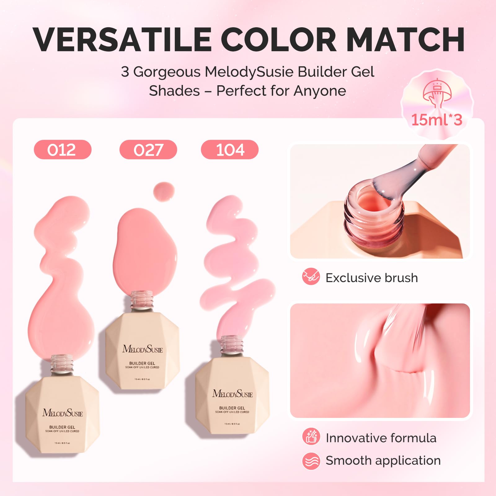 MelodySusie rose pink base gel swatch on nail for rich color