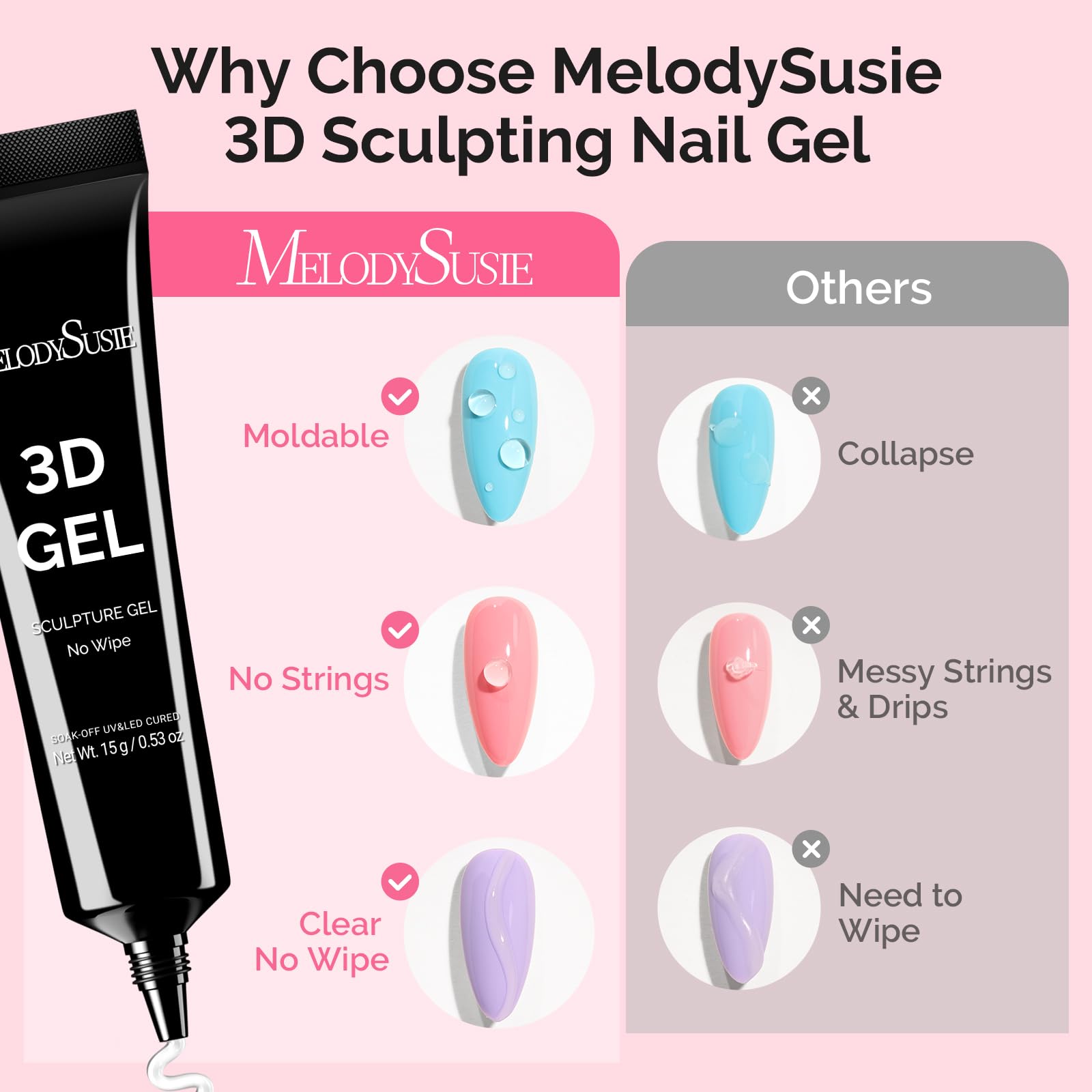 MelodySusie 3D gel with glitter-mix capability for customized sparkle.