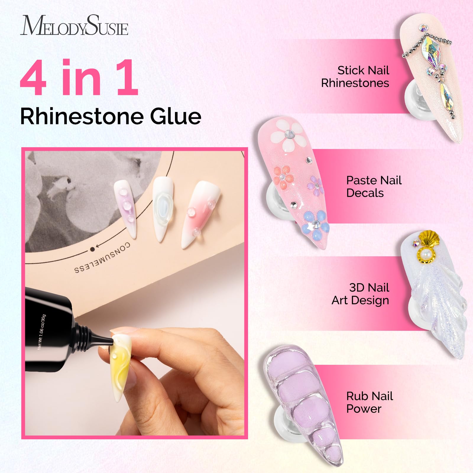 MelodySusie 30g rhinestone glue ideal for large gems and 3D accents.