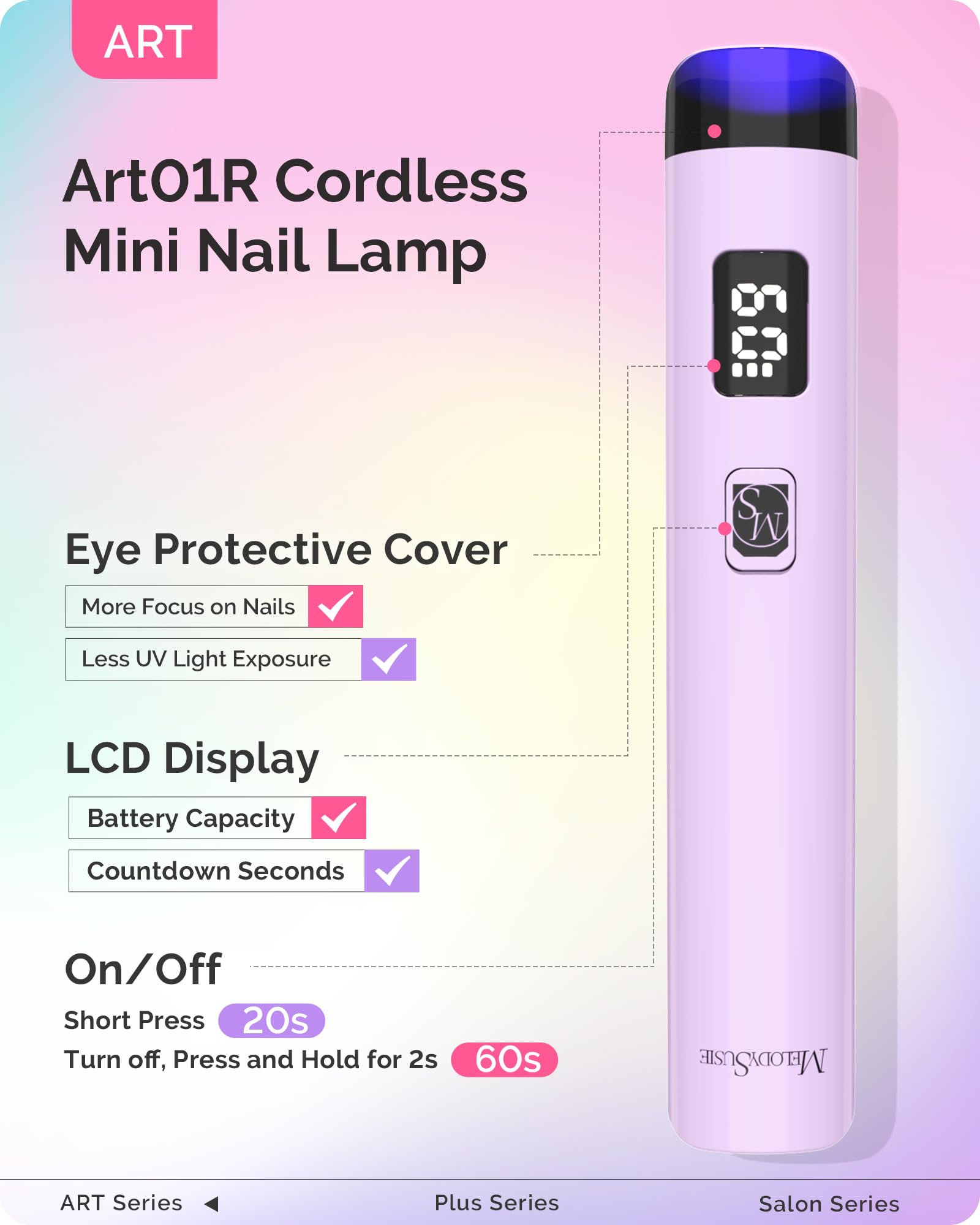 ART01R cordless nail lamp shown for travel use