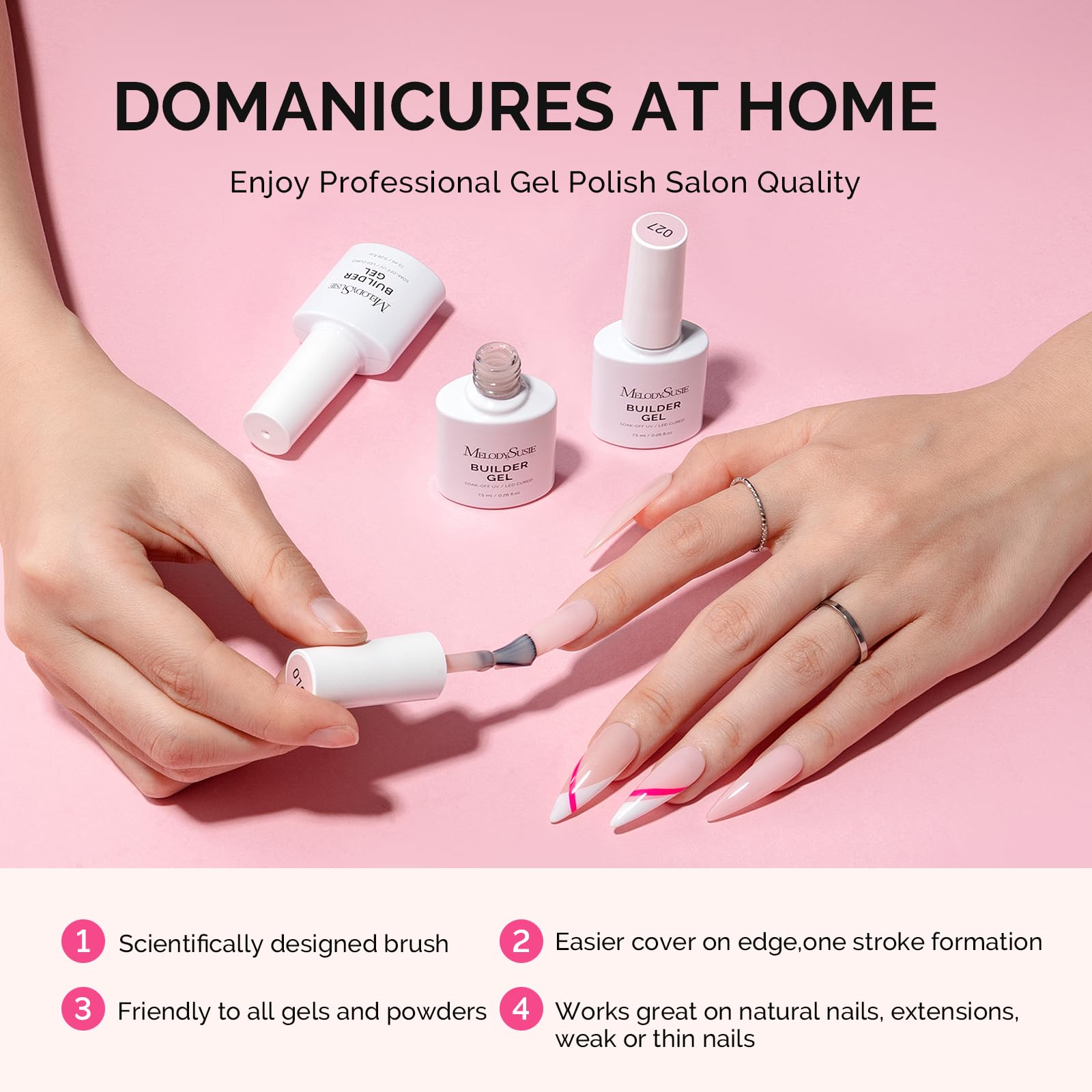MelodySusie base gel supports nail tips and gems securely.