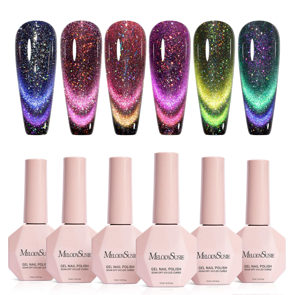 MelodySusie chameleon cat-eye nail polish set with six bottles for versatile home nail art