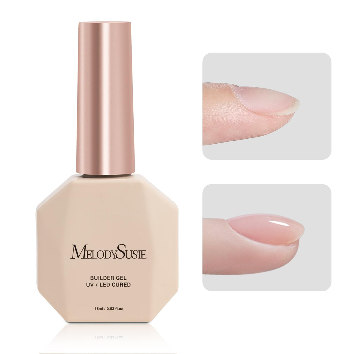 MelodySusie Clear Builder Gel bottle for thickening overlays and base nail application.
