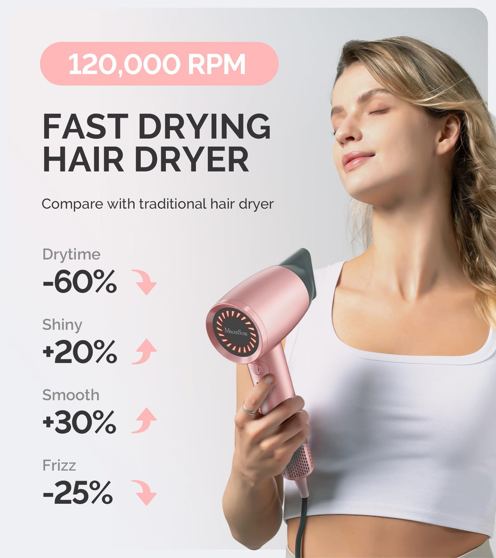 Diffuser attachment on MelodySusie dryer for even airflow and curly hair care