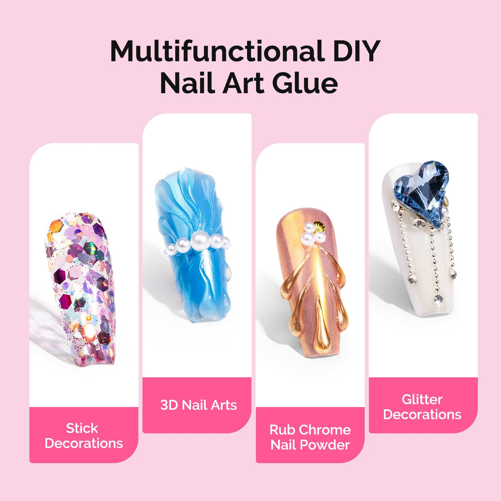 MelodySusie DIY nail art with glue and gems for a sparkly look.
