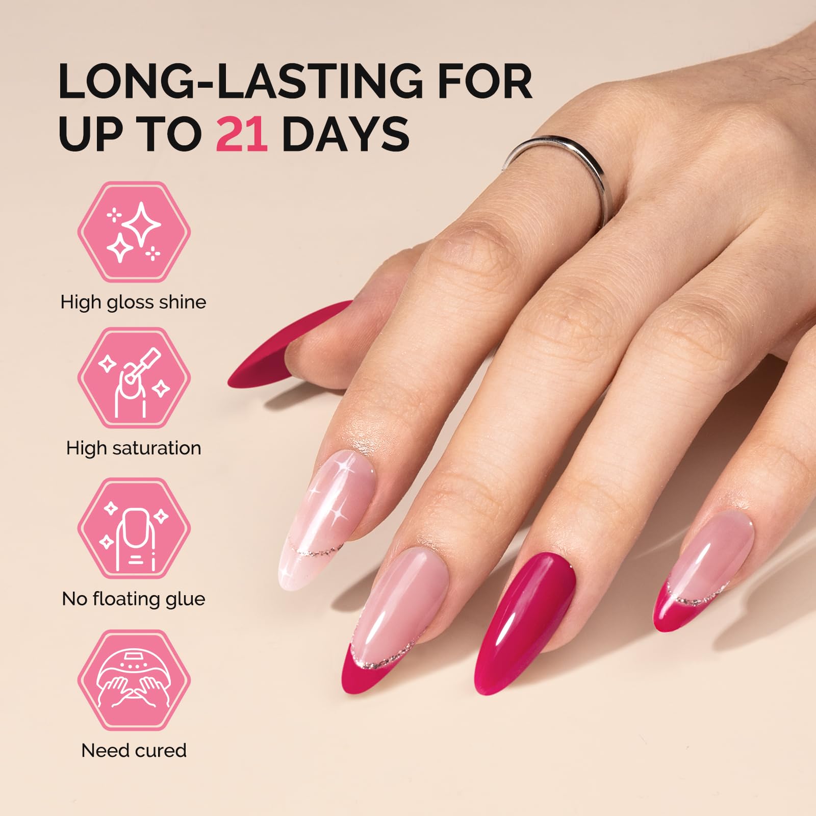 High gloss Fleurwee finish on nail tips with long lasting shine
