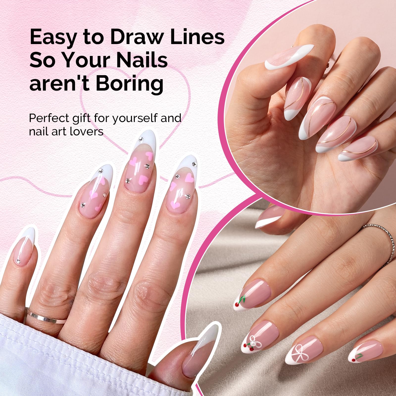 MelodySusie French tip design created with white gel liner.