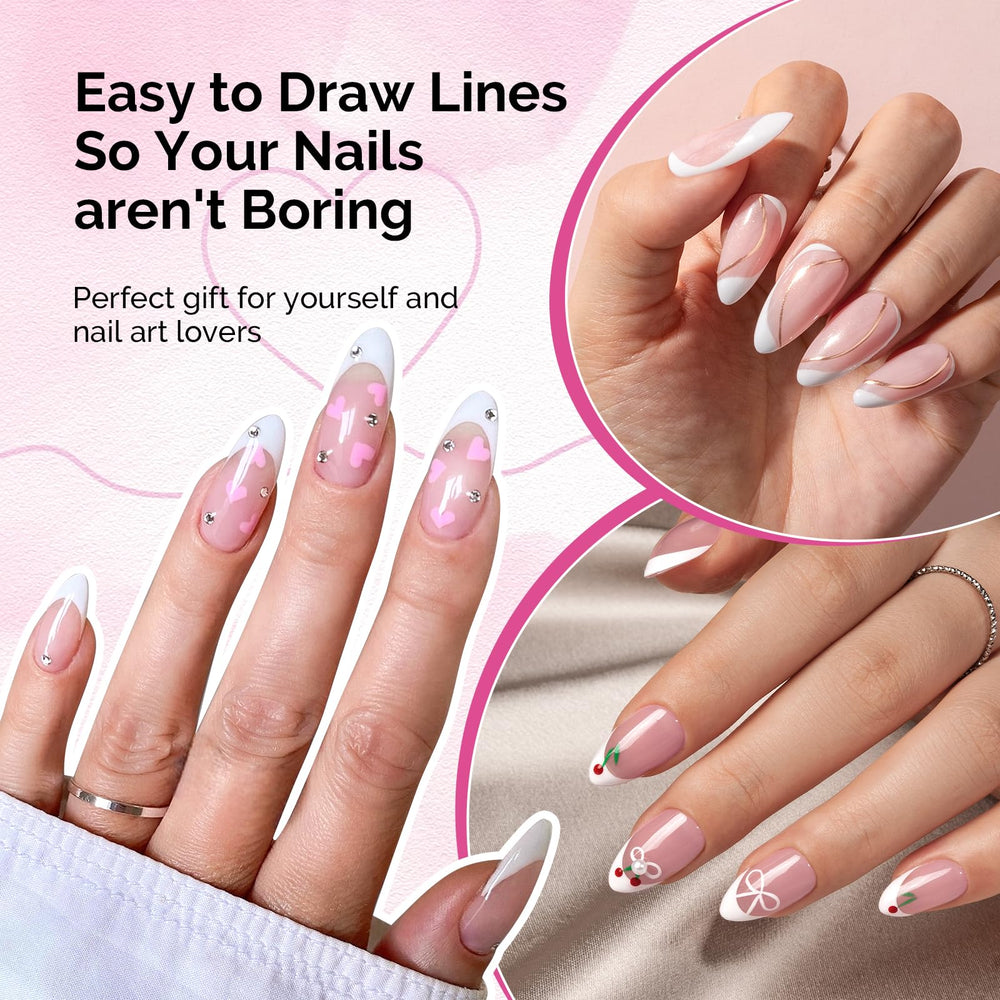 MelodySusie French tip design created with white gel liner.