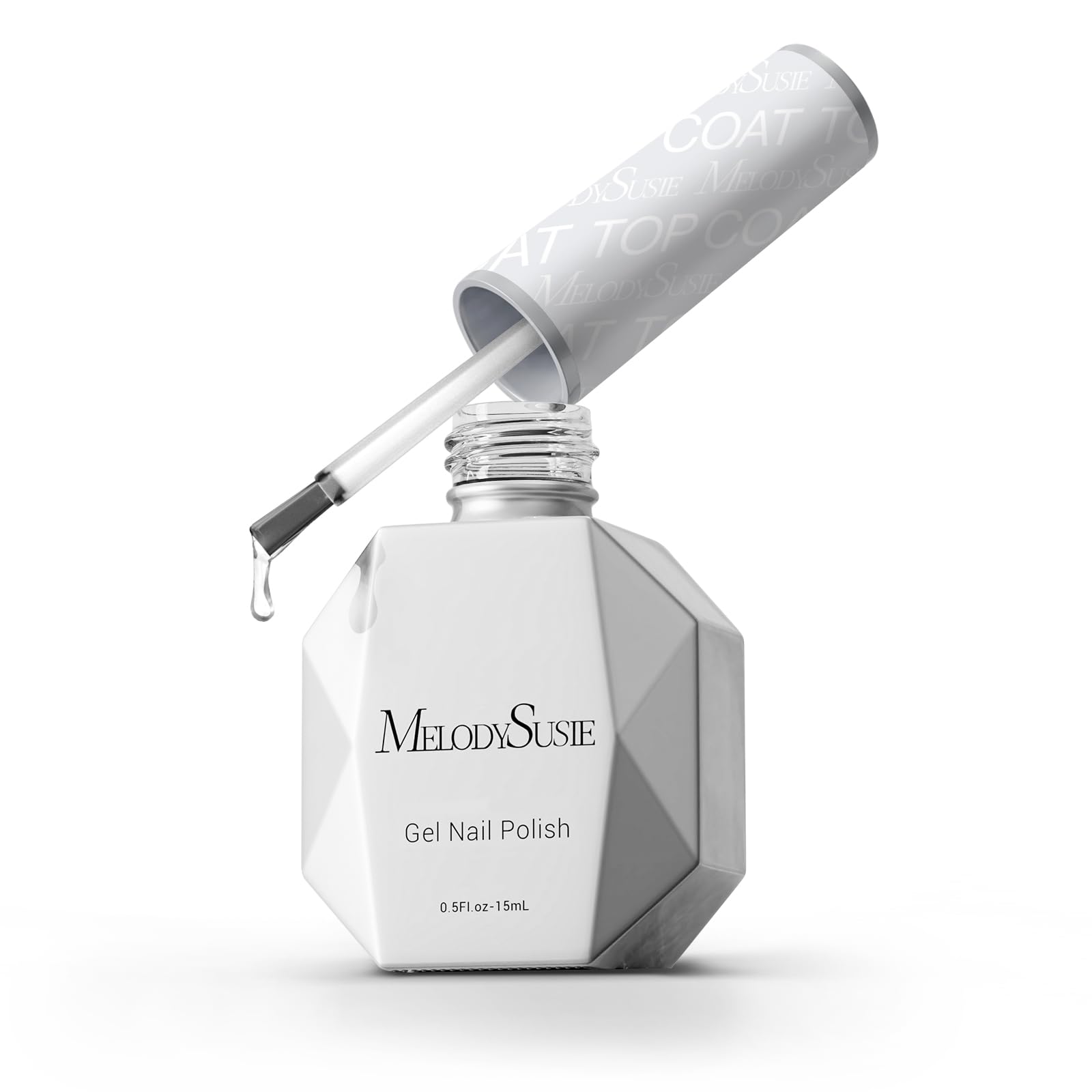 MelodySusie gel top coat bottle delivers a glossy finish for lasting manicures.