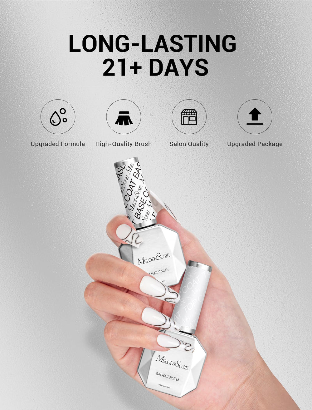 MelodySusie gel top coat compatibility works with gel, acrylic, and natural nails.