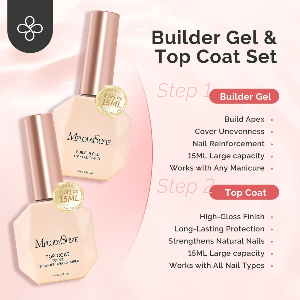 MelodySusie glossy top coat bottle delivers high shine and chip resistance.