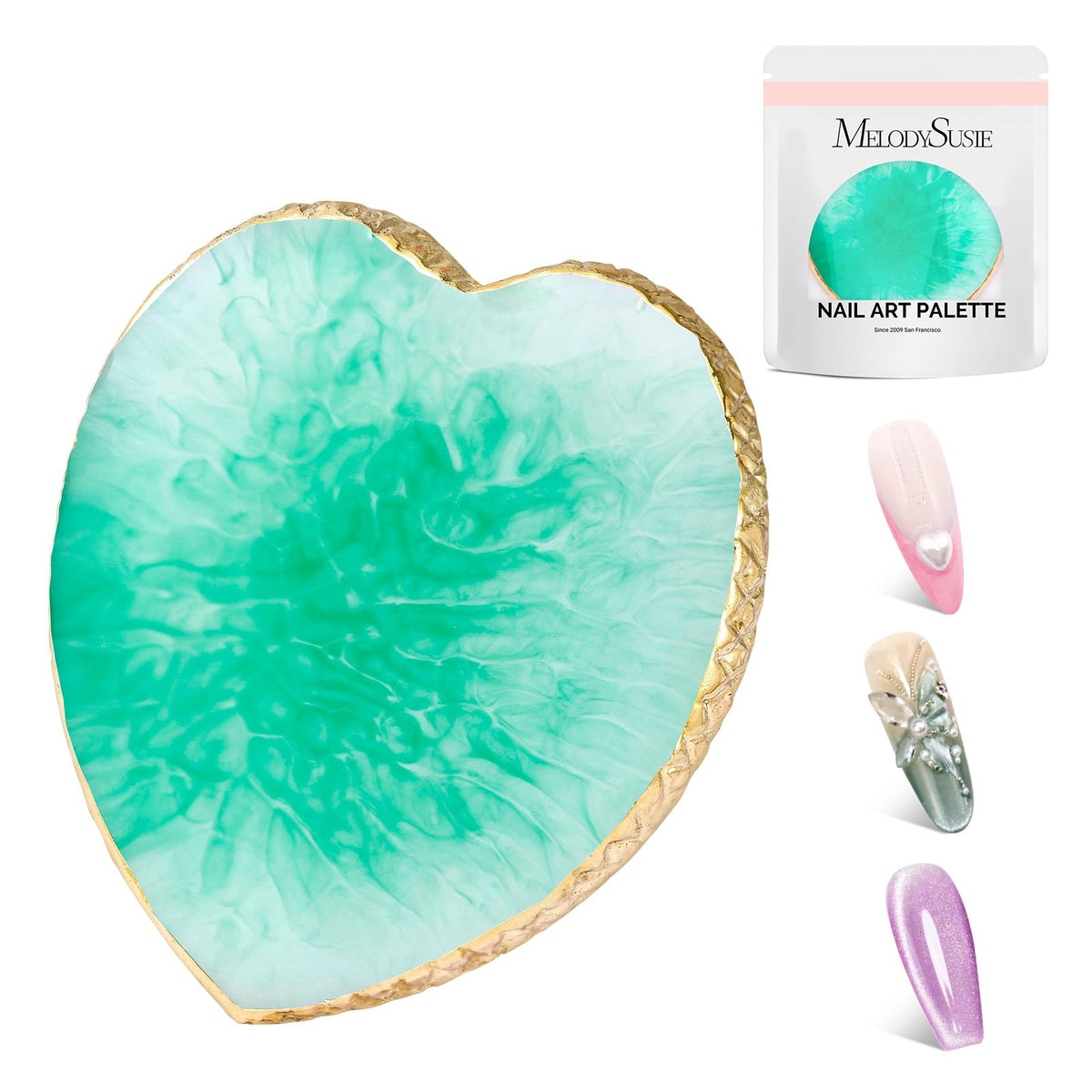 MelodySusie green heart-shaped resin palette with a large mixing area for precise color blends