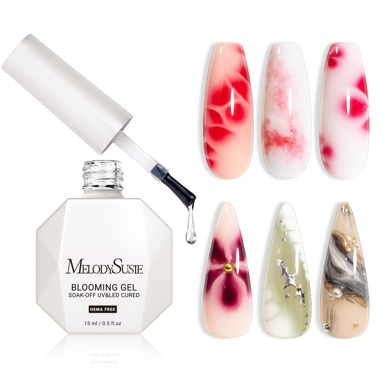 MelodySusie Hema Free Blooming Gel shows a clear bloom for natural-looking nails.