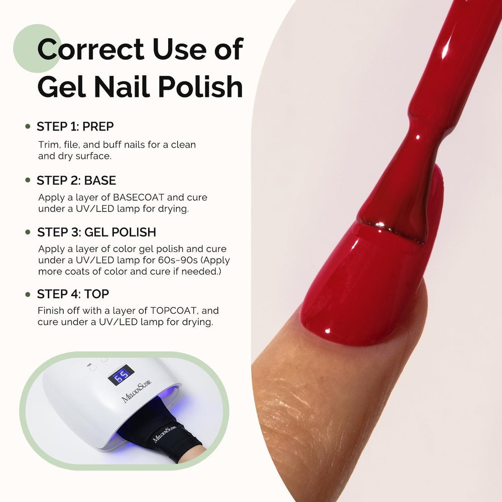 MelodySusie gel polish cures in 60-90 seconds under UV LED.