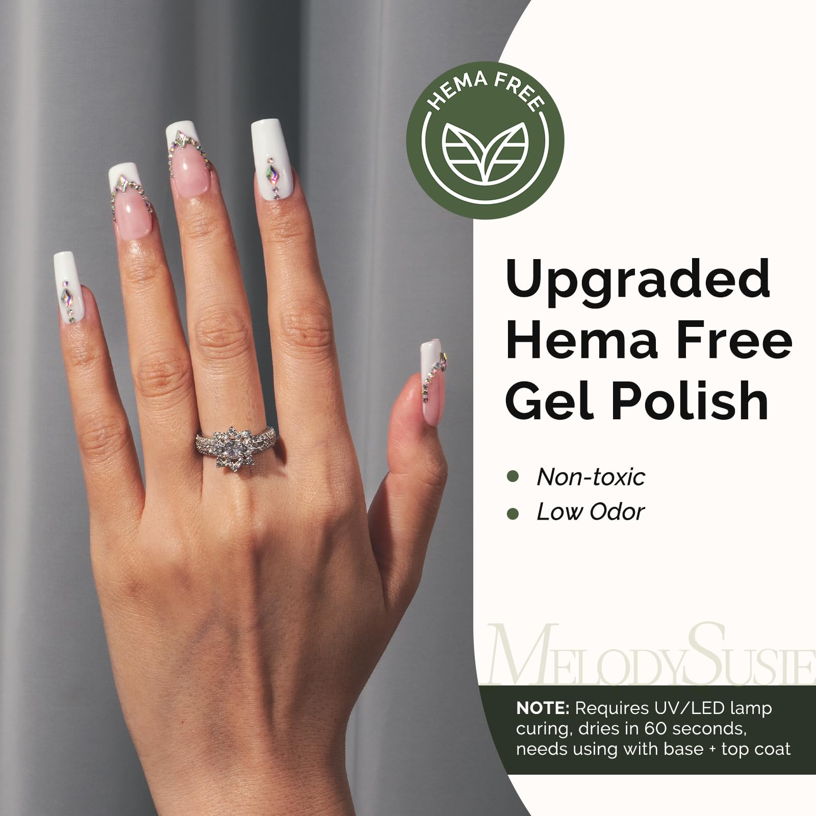MelodySusie Hema-Free Gel Nail Polish bottle side view for at-home use.