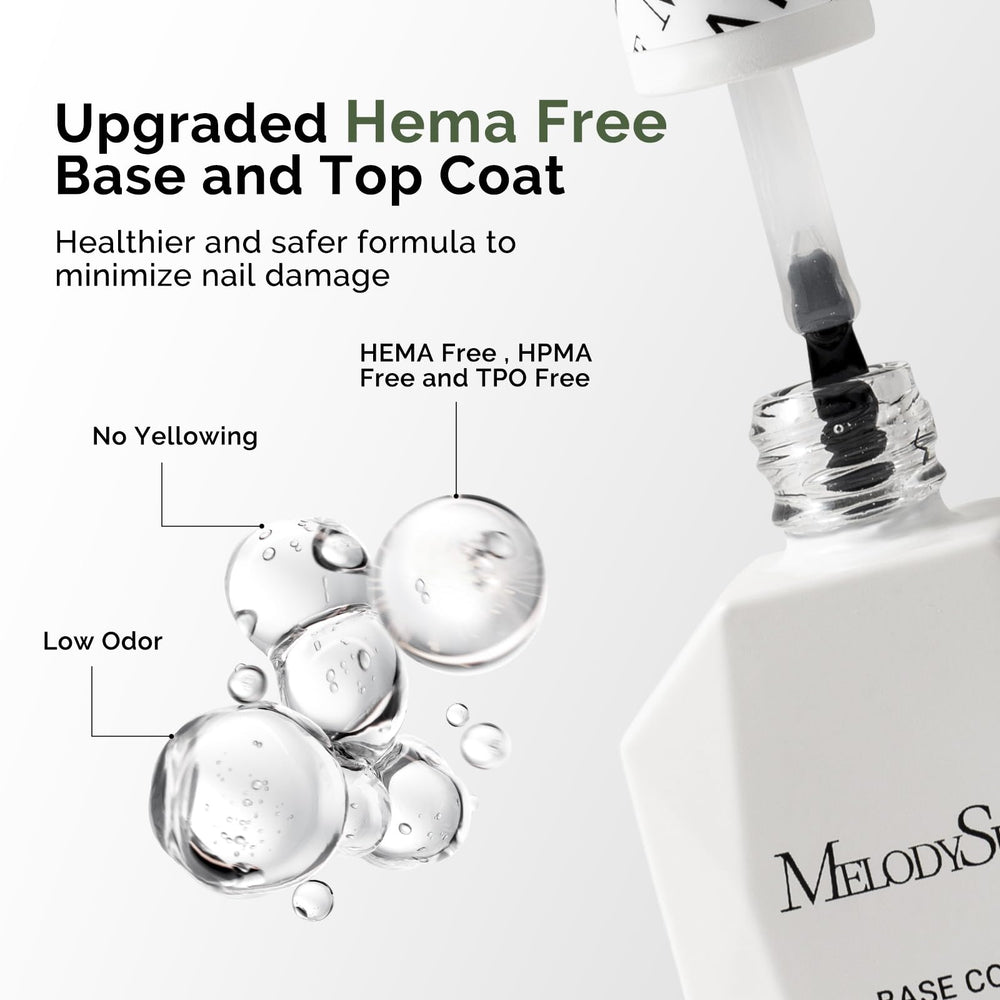 MelodySusie HEMA-free top coat bottle delivers a high-gloss no-wipe finish