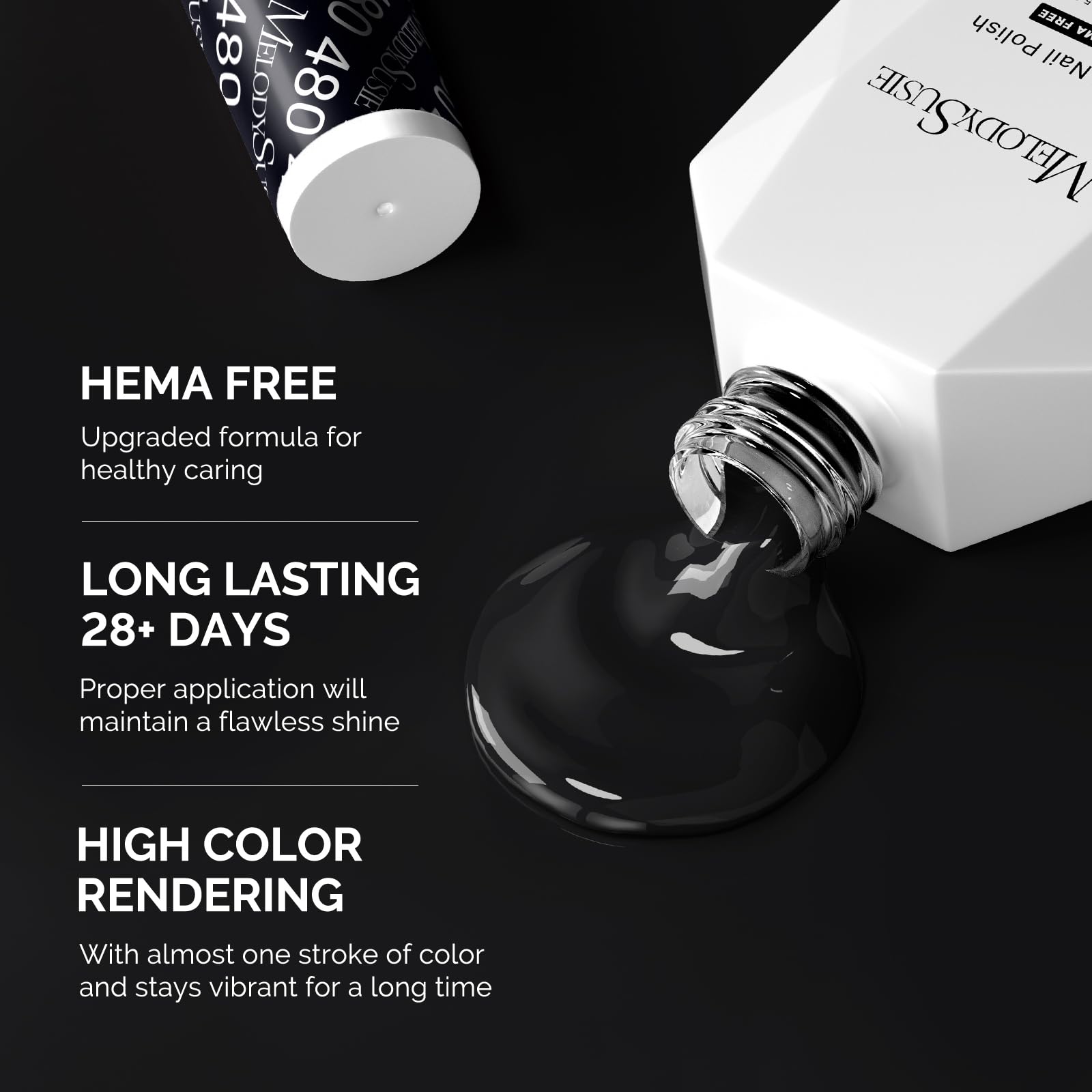 MelodySusie gel polish delivers high-gloss finish after UV LED curing.