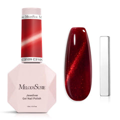 MelodySusie Jeweliver burgundy cat-eye polish bottle with magnetic shimmer.